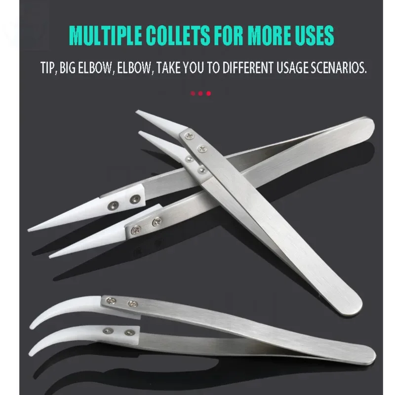 

Антистатические керамические пинцеты Промышленные керамические пинцеты из нержавеющей стали Изолированные прямые/изогнутые кончики Черно-белые пинцеты