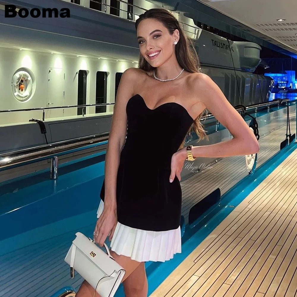 

Booma Black Velour Cocktail Dresses Sleeveless Pleat Mini Prom Gown A-Line Short Special Occasion Dress for Women Outfits
