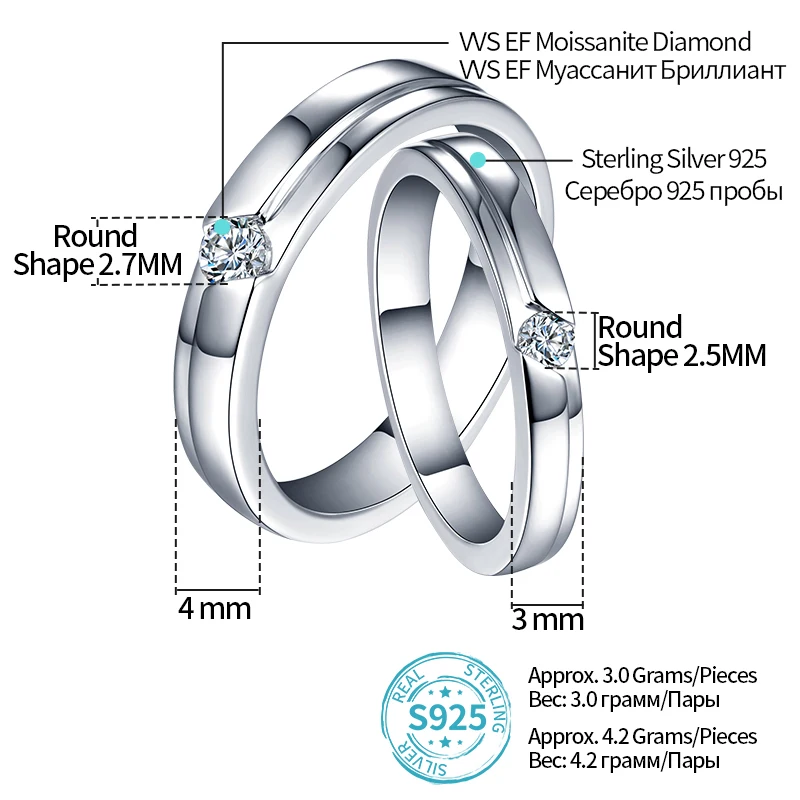 CHARMING Simple Daily Couple Ring Moissanite 925 SterlingSilver For Women Men Lovers Gift Engagement Wedding Jewelry Anniversary