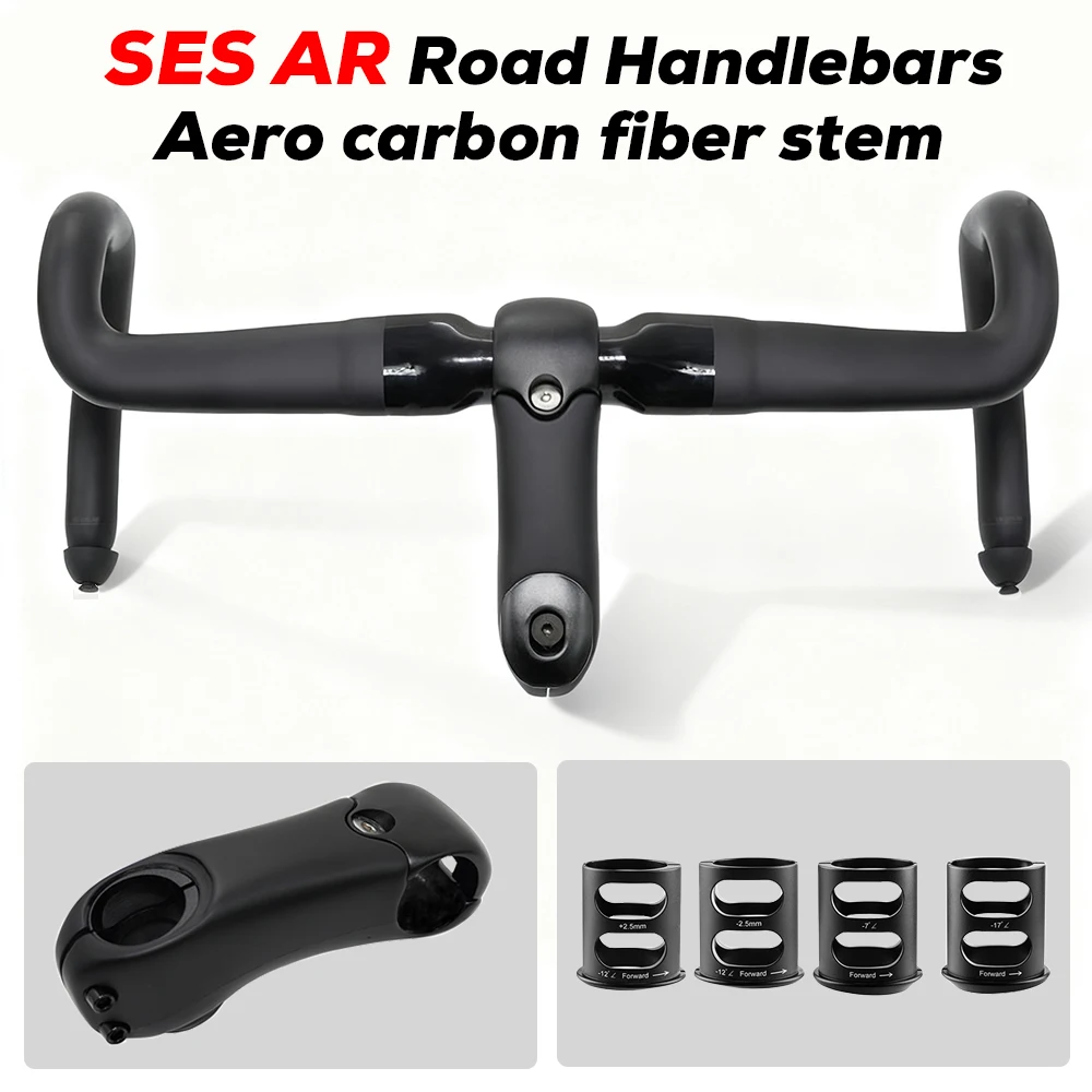 

SES Aero road bike handlebars, carbon fiber road bike stem, internal/external cable routing,31.8mm clamp diameter,380-440mm