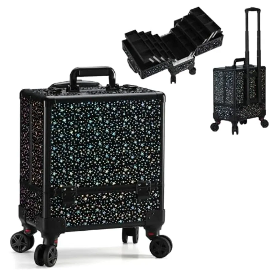 High-Capacity Multilayer Portable Nail Case for Nail Tech Organizer with Wheels - Lockable Makeup Case Organizer Cosmetic Case