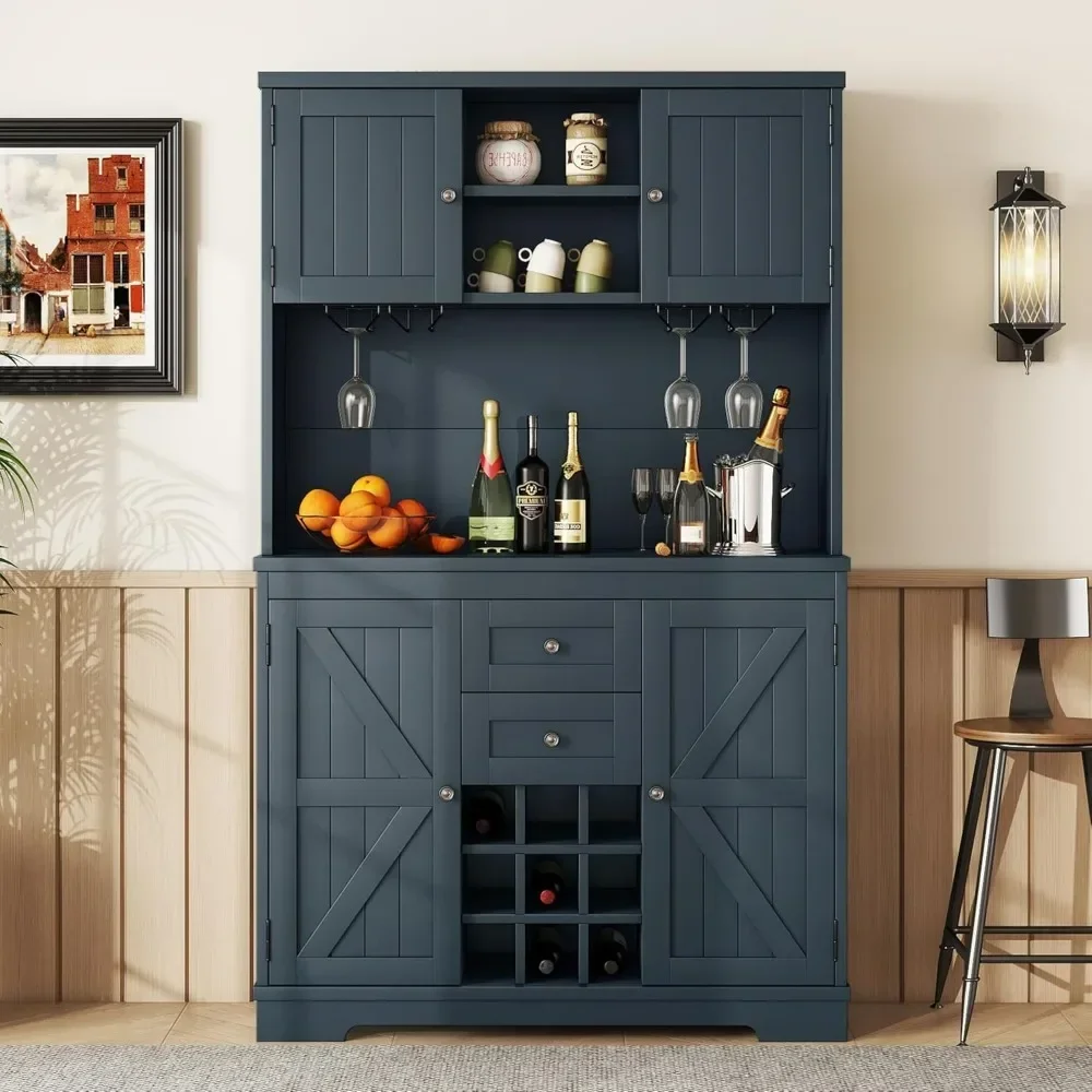 

Coffee Bar Cabinet Kitchen Pantry with Storage, Farmhouse Wine Cabinet with Drawers Shelves and cabinets, Buffet Cabinet