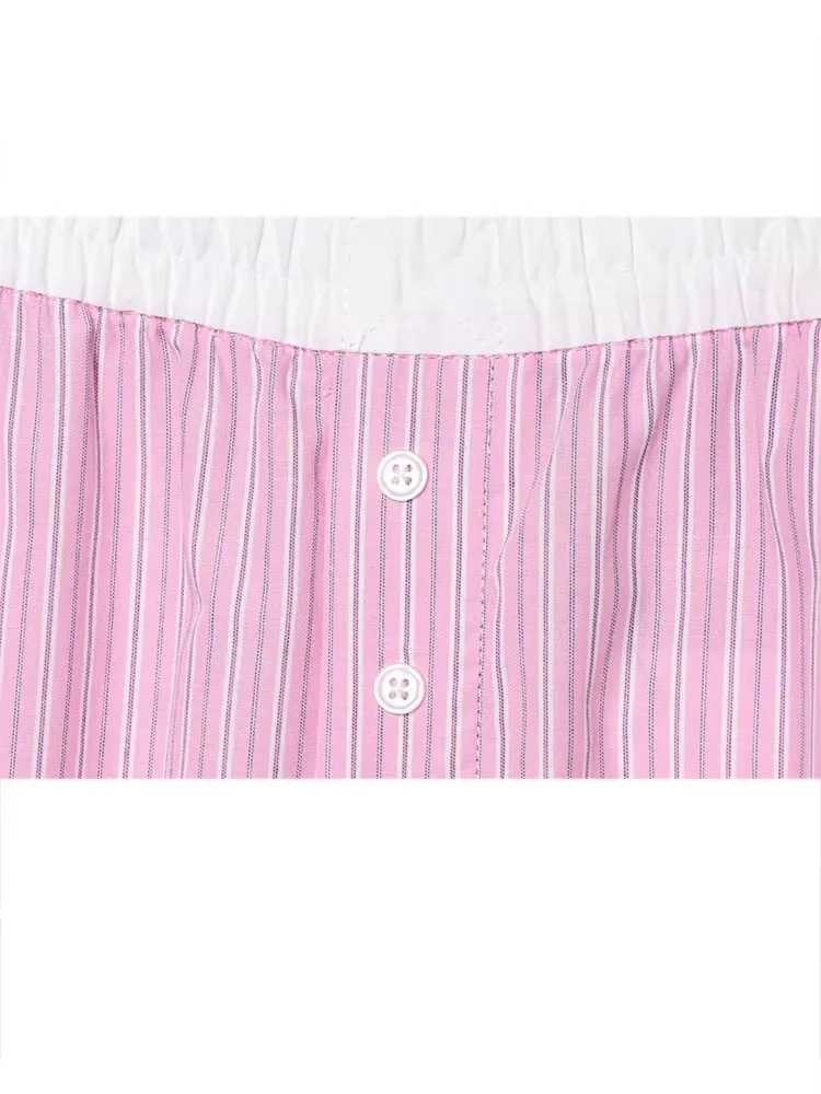 HH Women's Striped Pants Suit Bat Sleeve Loose Poplin Shirt+Elastic Waist Side Pocket Boxer Panties Pajama Style Casual Pant - view 4