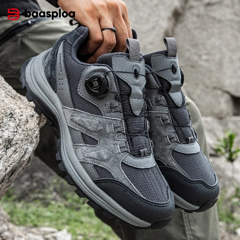 Baasploa Men Hiking Shoes Non-Slip Wear Resistant Outdoor Climbing Walking Shoes for Men Comfort Inner Cotton Outdoor Sneakers