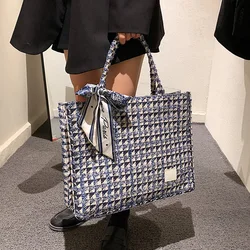 Lattice Tote Women's Premium Texture Square Bags Work Class Commuter Canvas Computer Handbags