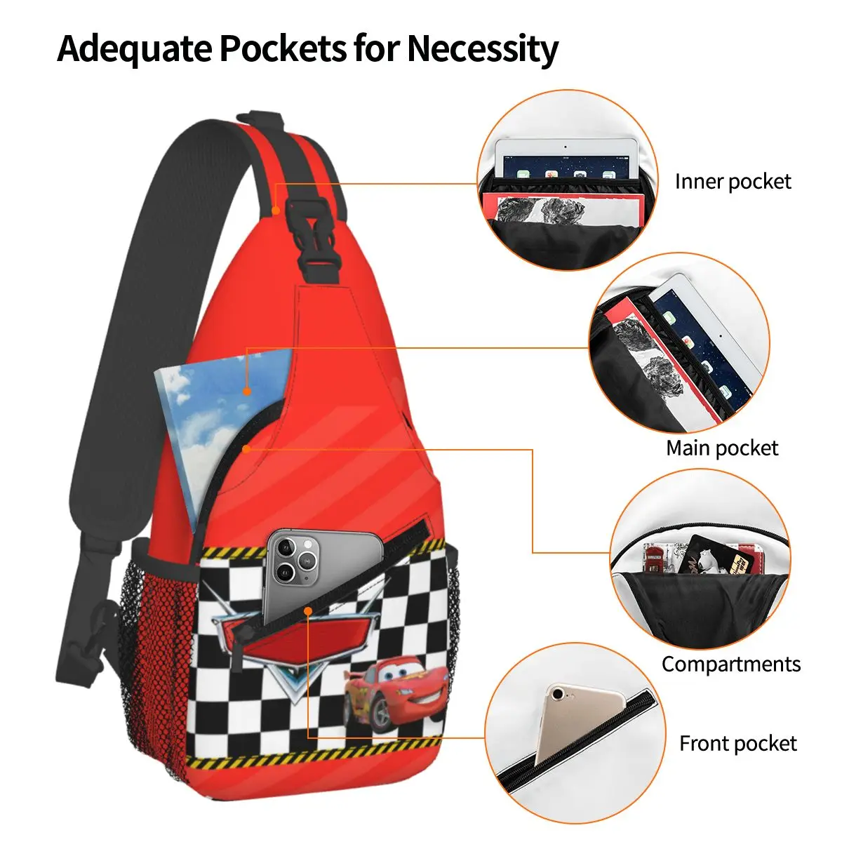 Custom 3Lightning Mcqueen Backpack Cartoon Cars For Traveling Bags Shoulder Crossbody Chest Backpack Sling Crossbody Backpack