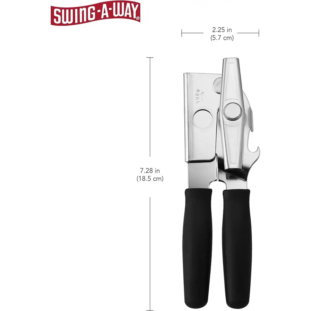 Portable Can Opener with Ergonomic Handle for Optimal Comfort, Built-in Bottle Opener, Durable Cutting Wheel, Black