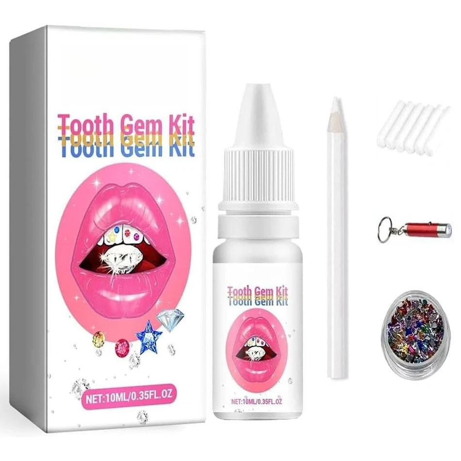 

DIY Clear Decoration Precious Stone Tooth Jewelry Kit Glitter Beautiful Smile Adhesive Sturdy Crystal Light Teeth Gems Glue Set