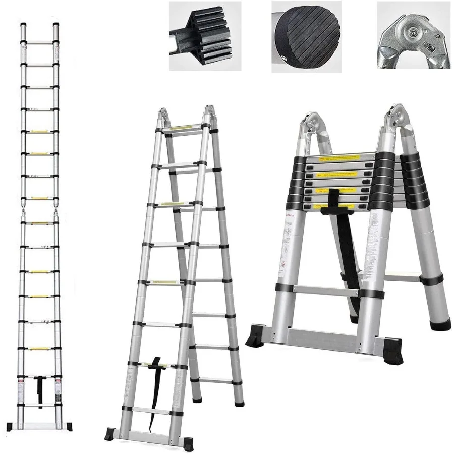 Telescoping Ladder A Frame 8FT 2.5M Straight Ladders 16.5ft Folding Extension Step Ladders Aluminum Compact Retractable for Bus