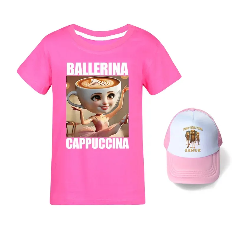 راقصة الباليه كابتشينا فتاة تي شيرت لعبة تونغ صحور زي طفل القطن تيز طفل الحلو الفتيات القماش قصيرة الأكمام عيد ميلاد Gifp #3
