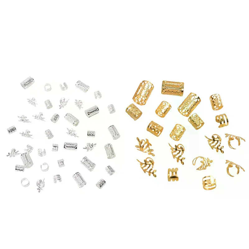 Vintage Gold Silver Hollow Hair Rings Iron Hair Cuff Hair Pins Loop Decor Hair Accessories Lock Hair Jewelry For Braid 40PCS/Se
