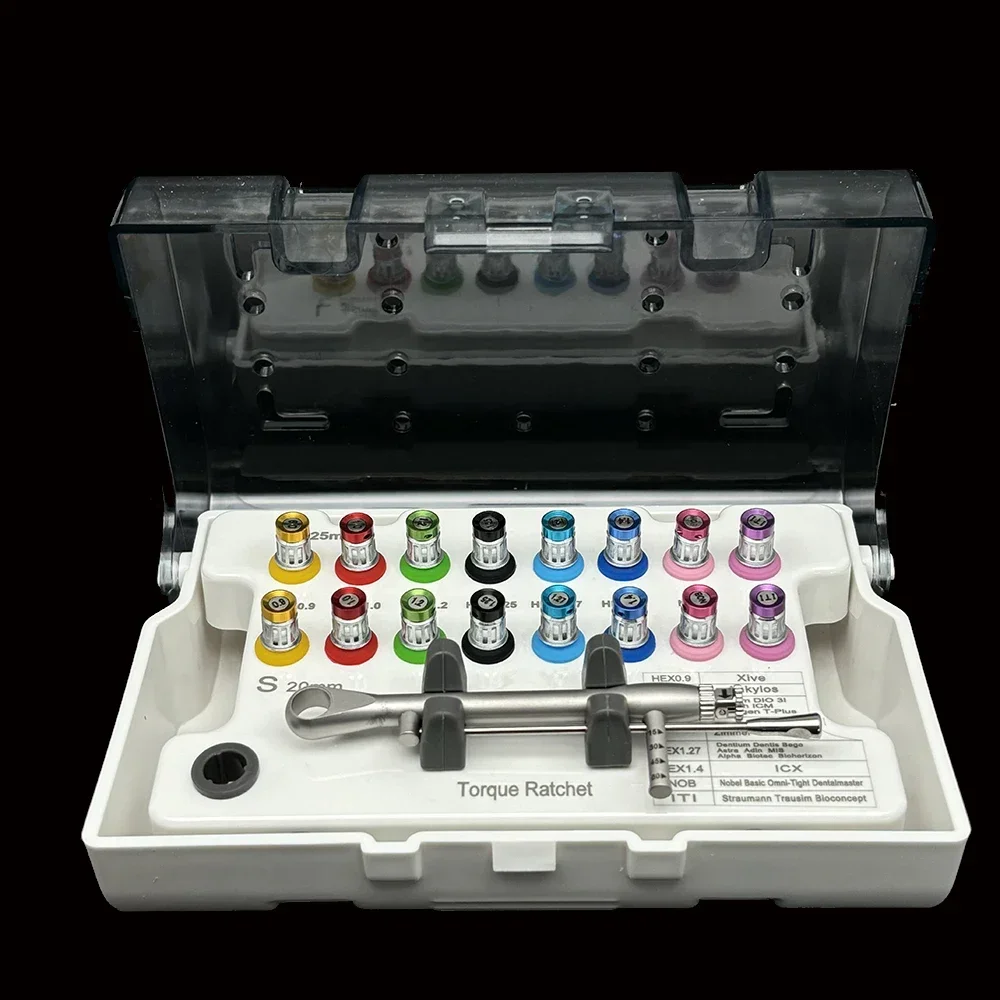 

Dental Implant Tool Kit Screwdriver Universal Hand Driver with Autoclavable Box Dental Torque Wrench Prosthetic Kit