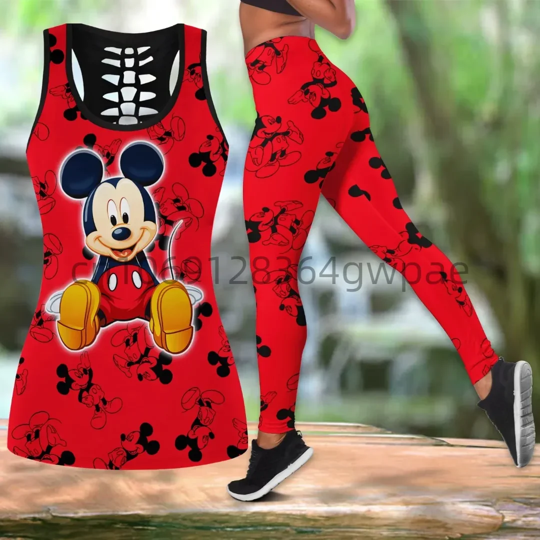 

2024 Disney Mickey Women's Book Hollow Tank Top Leggings Yoga Wear Fitness Leggings Sports Suit Disney Tank Top Leggings Suit