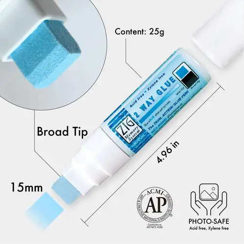 Imagen 2 del producto Bolígrafo de pegamento japonés Kuretake Zig de 2 vías (1mm/2mm/4mm/15mm), adhesivo para profesionales, artistas, manualidades, álbumes de recortes, tarjeta de regalo