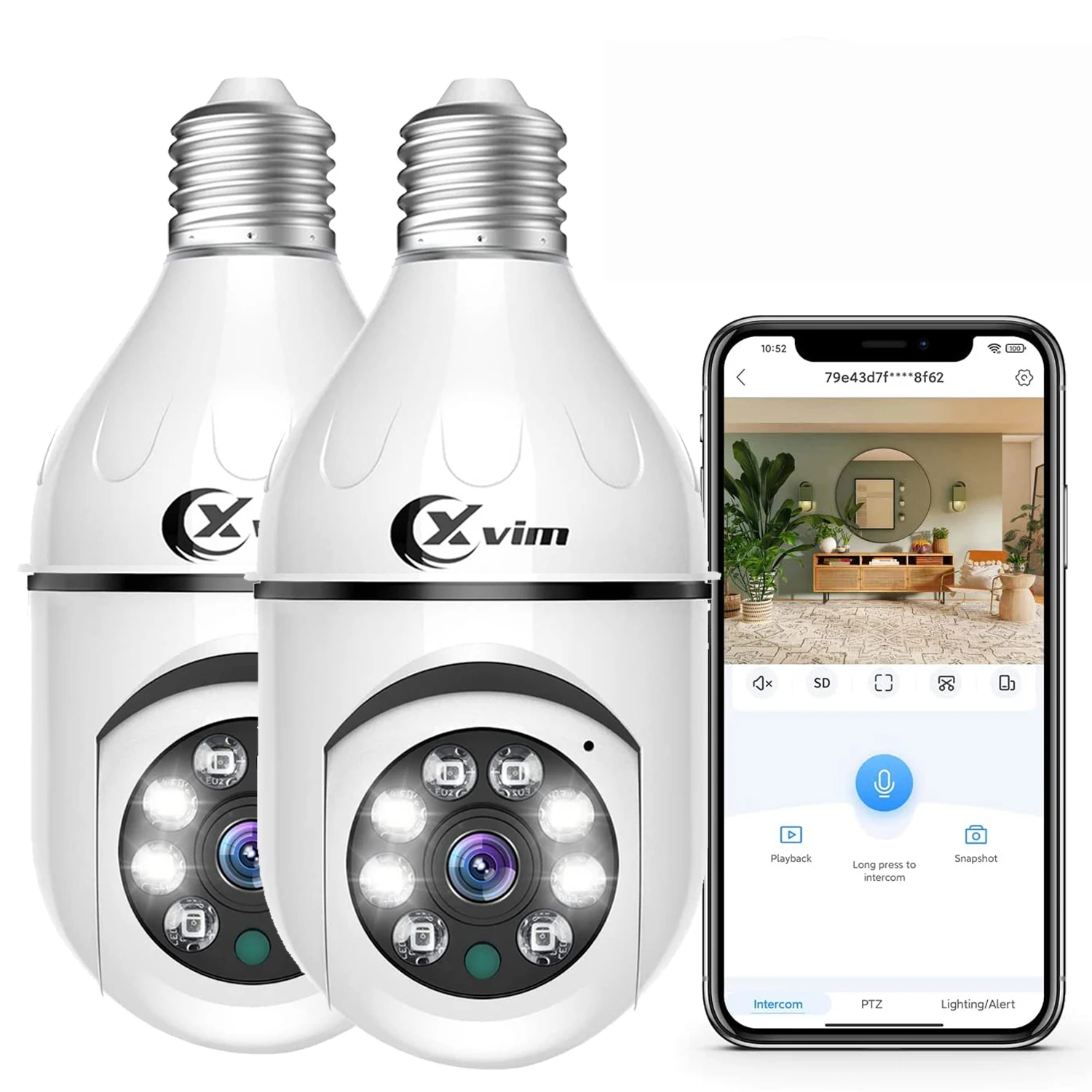 XVIM Wireless Bulb Camera Wifi E27 Bulb Camera 2 Packs 2K HD 360 Degree PTZ Audio Security Camera E27 Light Socket Screw In