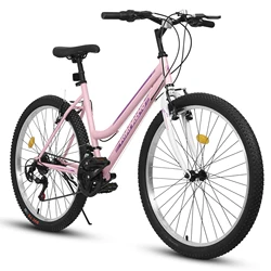 Ecarpat Womens Girls 24 26 Inch Mountain Bike, 21 Speed Outdoor Cycling Bike, Womens' Bicycles V-Brake High Carbon Steel Frame