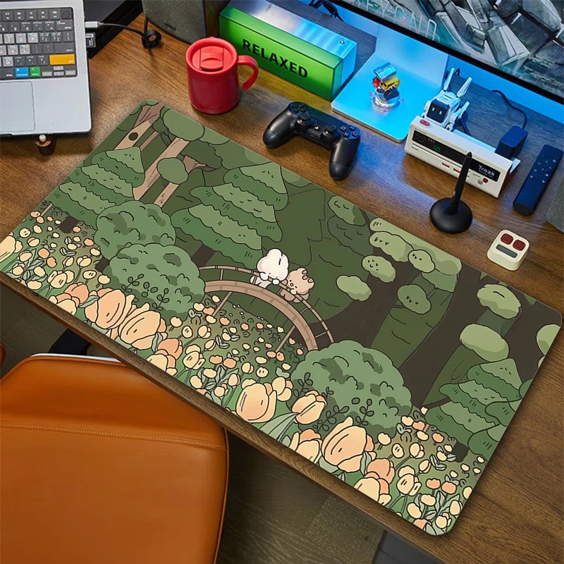 Kawaii Cartoon Konijn Gaming Muismat Grote Schattige Dierenmuismat Gamer Pads Toetsenbord Grote Muismat Antislip Game Bureaumat Xxl