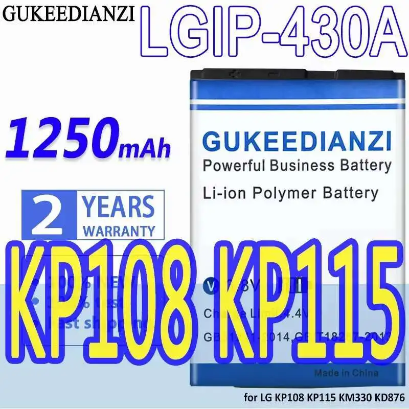 

High Compatibility Reliable Replacement 1250Mah For LG KP108 KP115 KM330 KD876 Mobile Phone Battery Lgip-430A