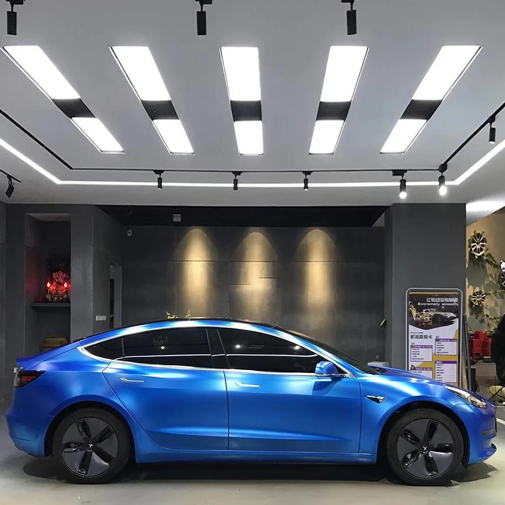 Car Wrap Vinyl Satin Blue Metallic High Stretch Easy Install Automotive Color Change Film