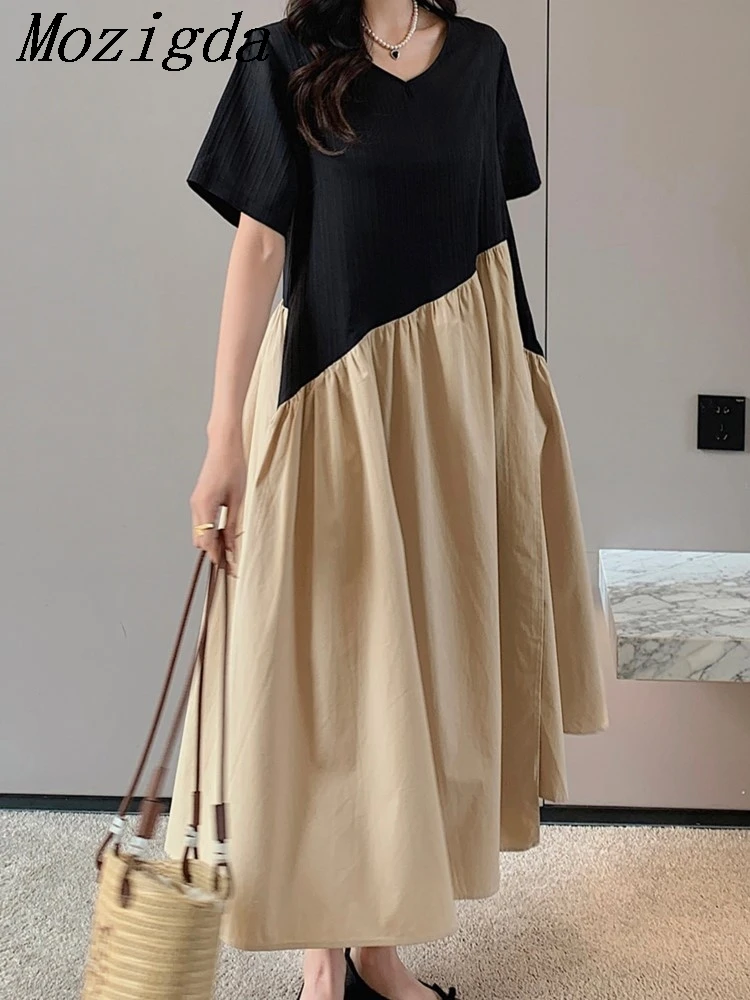 Falso de dos piezas de talla grande de verano Irregular camiseta vestido de mujer empalmado vestido largo de mujer moda Casual Vestidos de mujer