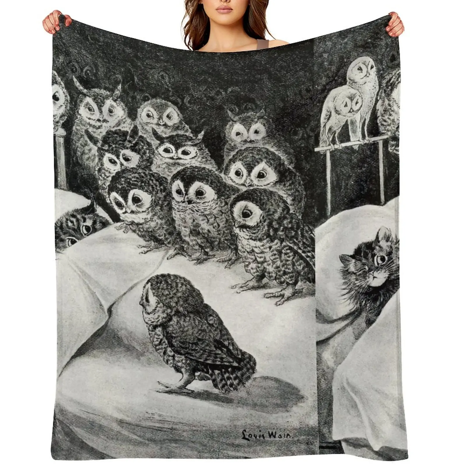 

Louis Wain Cat Nightmare Owl Bird Throw Blanket Luxury Sofa For Sofa Thin Luxury St Blankets