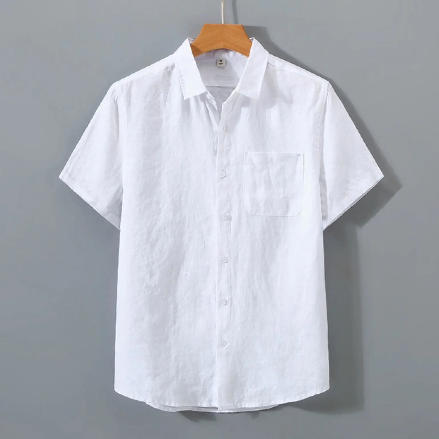 Summer Cotton Linen Short Sleeve Shirts Men Solid Square Collar Breathable Casual Shirt Male Vintage Lightweight Beach Blouse