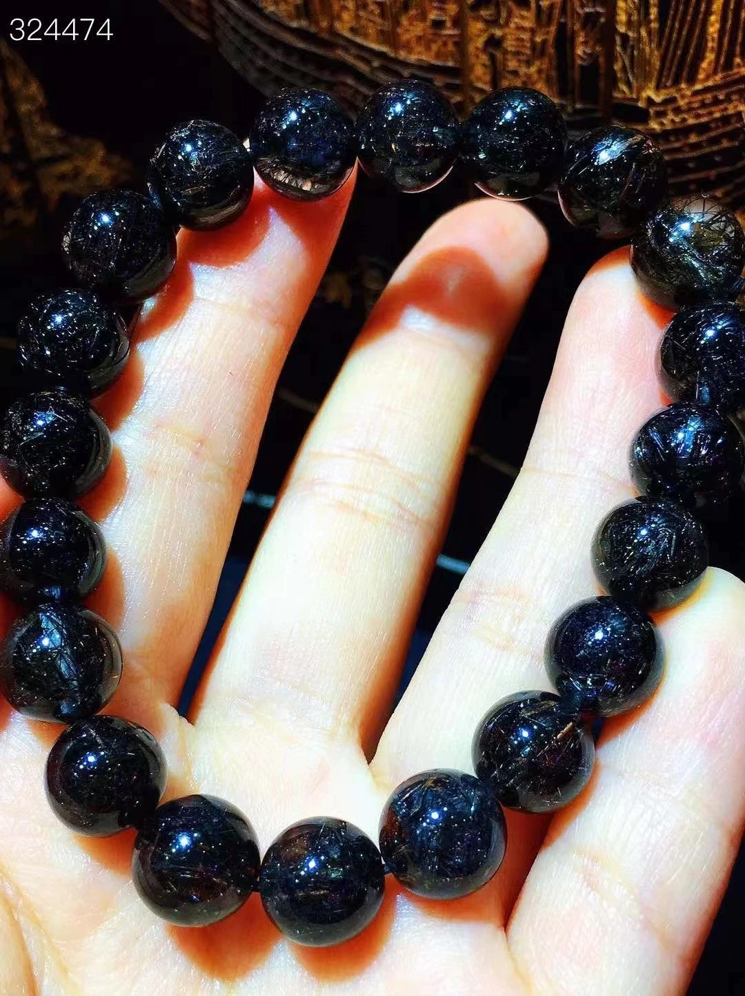 

Natural Black Copper Rutilated Quartz Titanium Bracelet 9.4mm Fashion Jewelry Woman Man Brazil Clear Round Beads Stretch AAAAAA