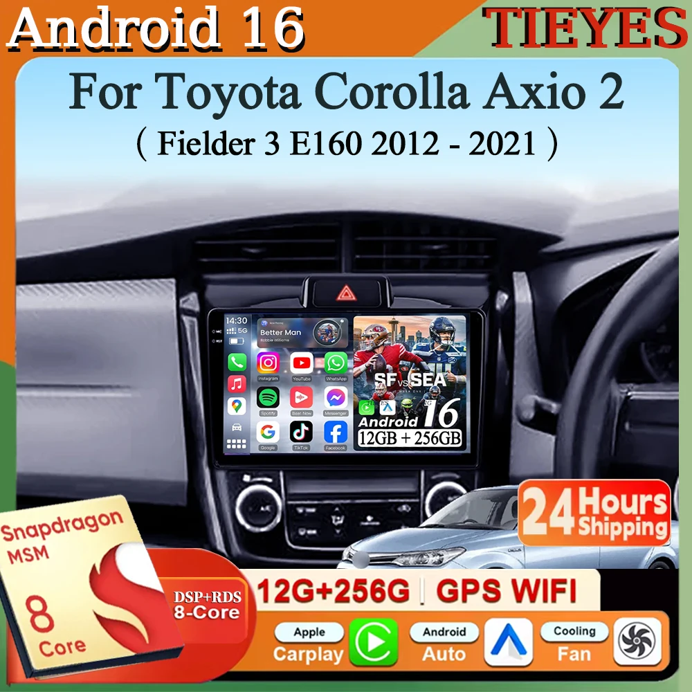 

Автомагнитола Android 16 с Carplay и Auto, навигация, мультимедиа, QLED, GPS для Toyota Corolla Axio 2, Fielder 3, E160 2012-2016