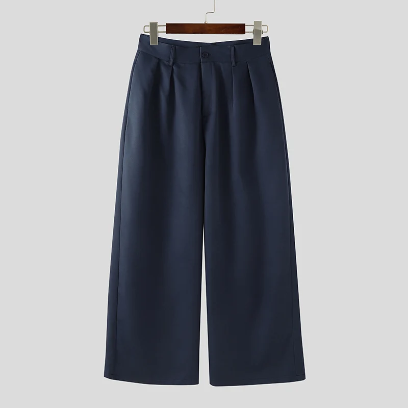 

INCERUN Men Wide Leg Pants Solid Button Joggers Loose Casual Trousers Men Streetwear Korean Style Fashion Male Long Pants S-5XL