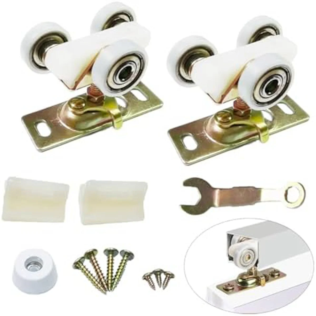 pocket door rollers2 Pack Sliding Pocket Door Hardware Top Hanger Rollers Wheels Assembly Fit Part 1125 & 1500 Hardware Kit