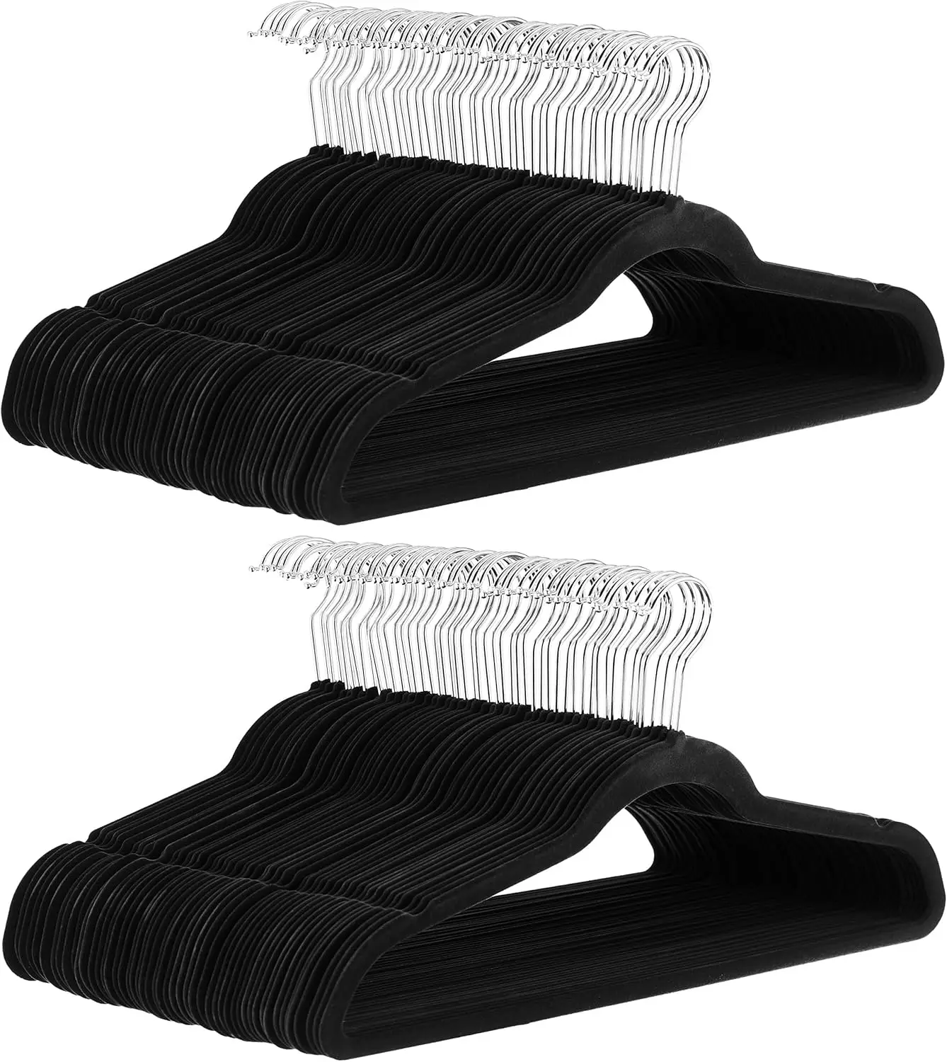 

Вешалки для одежды Basics Slim Velvet, нескользящие, экономящие место, для костюмов, органайзер для шкафа, черные/серебристые, 100 штук в упаковке