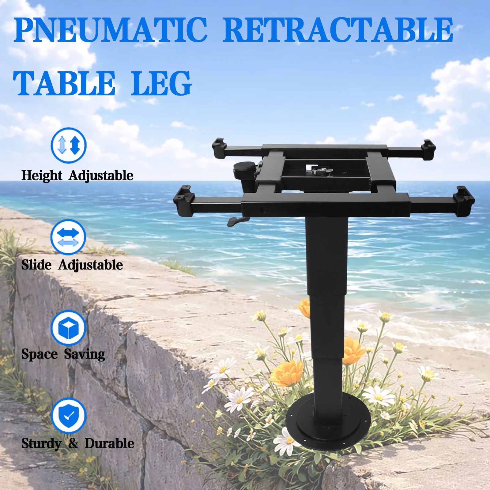 Pneumatic RV Table Leg Gas Lift Pedestal 4-Way Sliding Adjustable Base for Camper Van Caravan Boat Pontoon