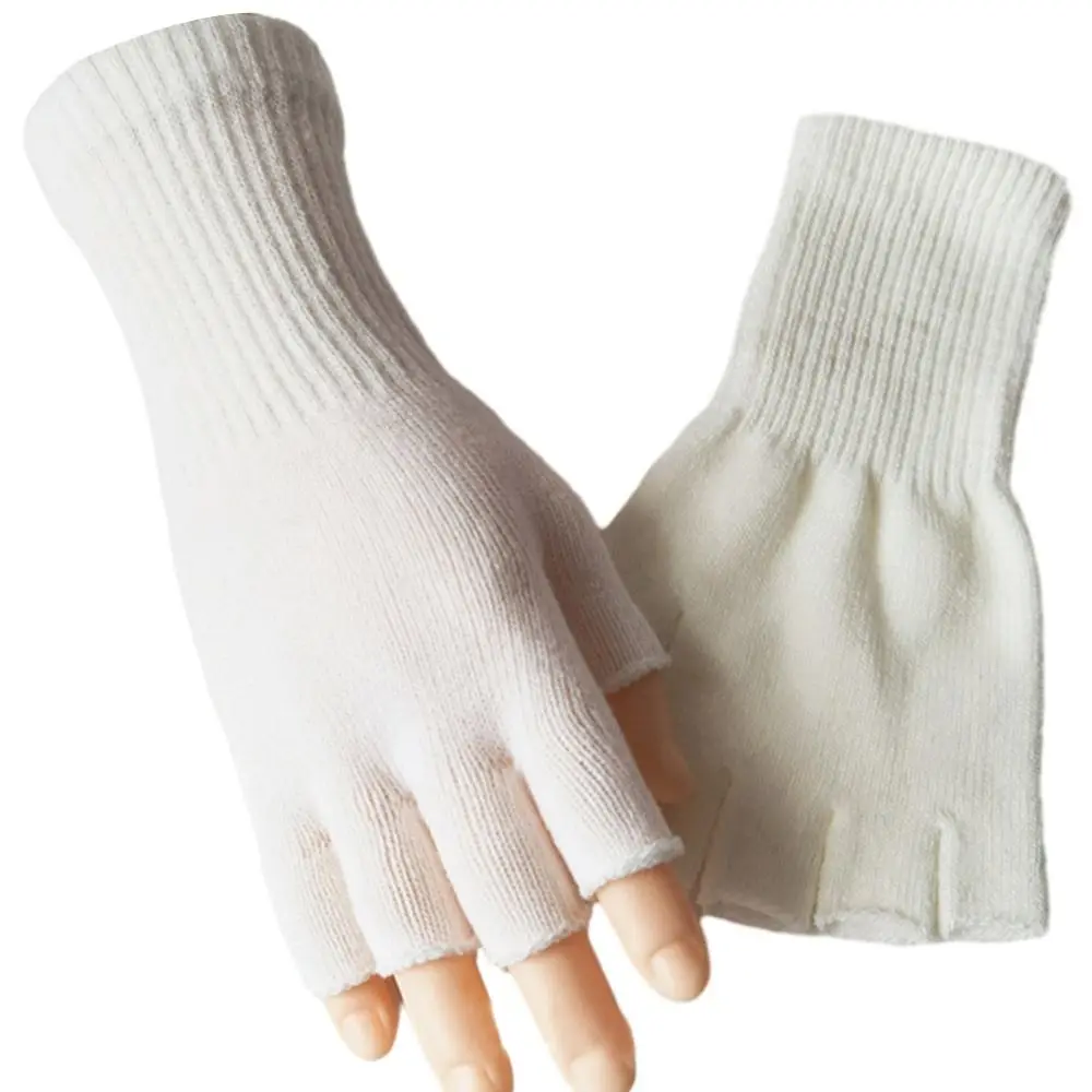 แฟชั่นหนาถักถุงมือเปิดนิ้วยืดหยุ่นยาวนวมอบอุ่นถุงมือครึ่งนิ้วคู่