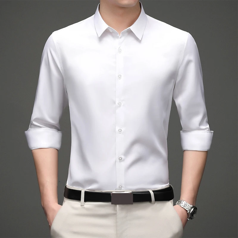 Men\'s White Blue Yellow Red High Quality Shirts Spring New Regular Fit Long Sleeve Shirt Men Formal Wedding Elastic Shirt Male