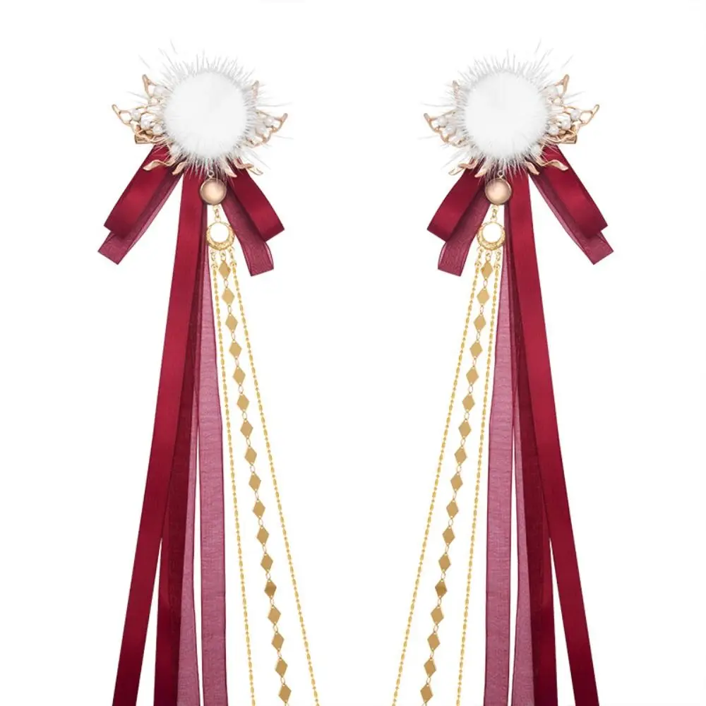 

2pcs Fashion Tassels Bow Hair Clips Jewelry Headwear Pearl Ribbon Barrettes Exquisite Bowknot Flower Hairpin Chinese New Year