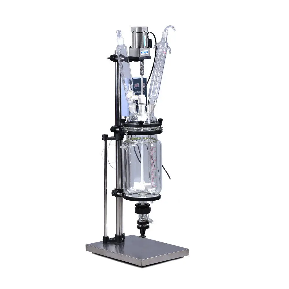 2L Lab Jacketed Glass Reactor Chemical Stirred Reaction Vessel Digital Display