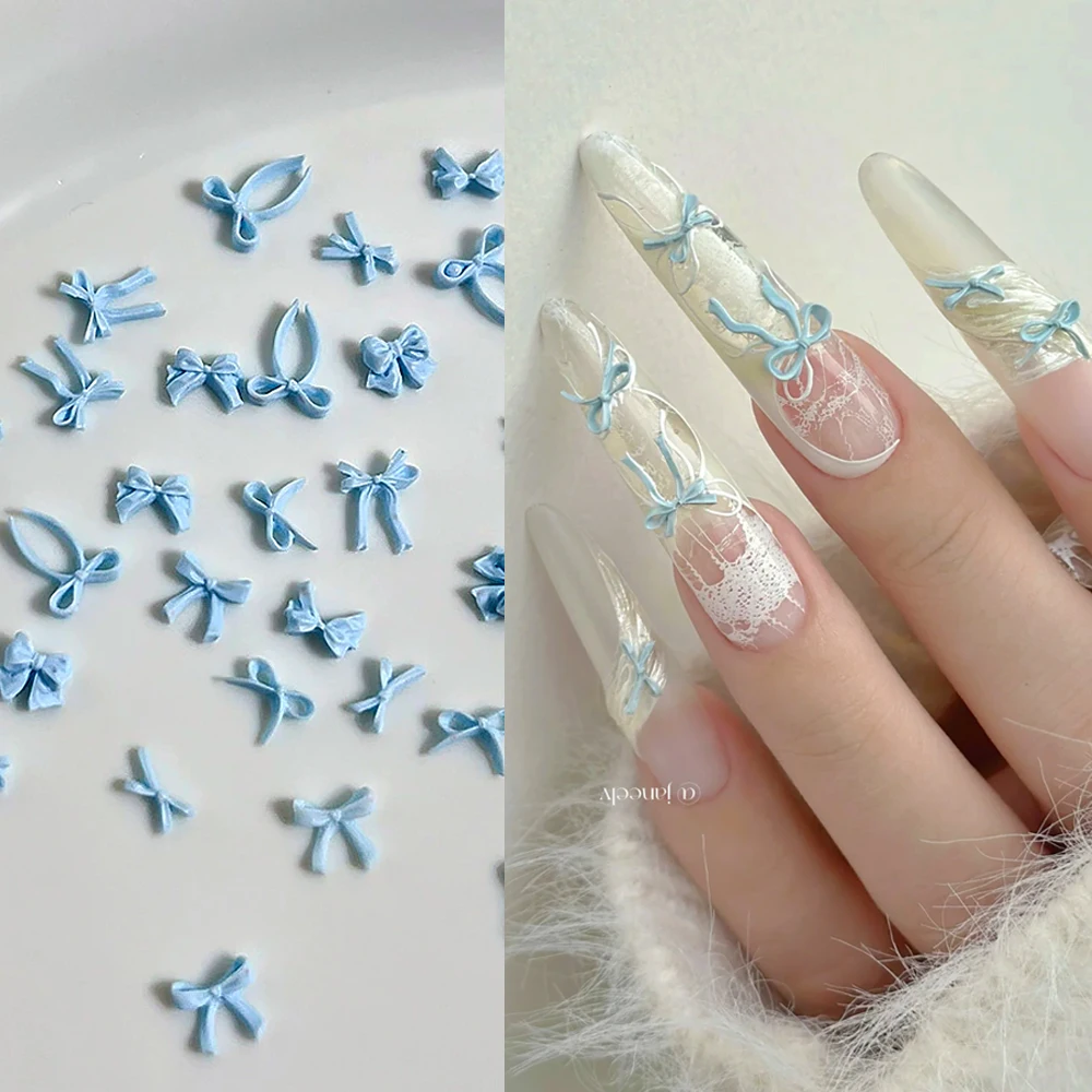 100 قطعة صغيرة السماء الزرقاء الدانتيل الفرنسية القوس مسمار الفن السحر الوردي/الأبيض ثلاثية الأبعاد الراتنج الشريط Bowknots مستلزمات الأظافر DIY بها بنفسك الحلو مانيكير ديكور