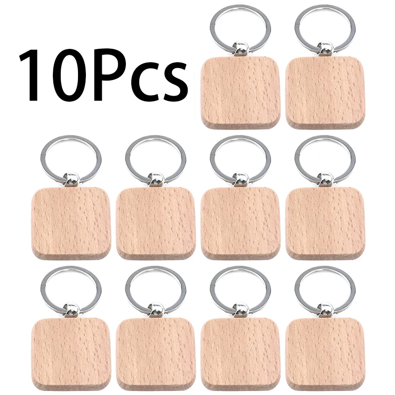 

10Pcs Blank Wooden Key Chain Square Wood Blank Keychains for Crafts