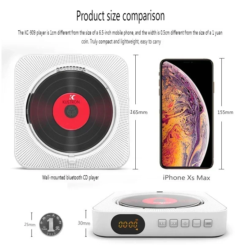 

Portable CD Music Player Wall Mounted Bluetooth-compatible 5.1 3.5mm Music Player FM Radio Stereo Speaker CD Player with Bracket