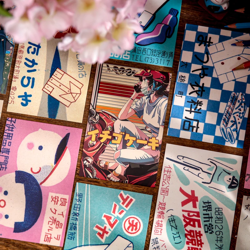 30Sheets/box Japanese Showa Handbook Boxed Postcards Travel Commemorative Cards Hand Account Notebooks Decorative Card Paper