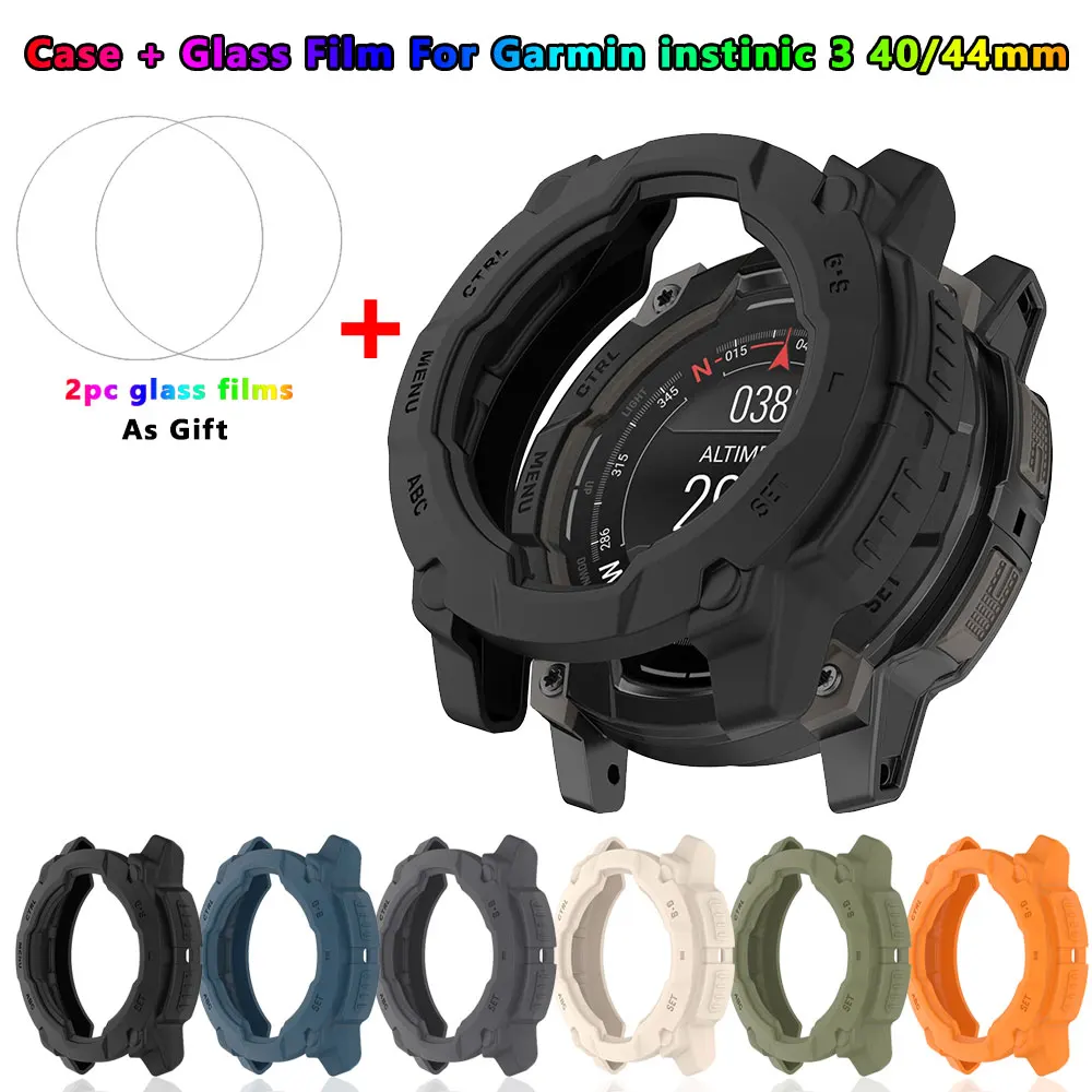 

Мягкий силиконовый чехол из ТПУ + пленки для Garmin Instinic 3, 45 мм, 50 мм, защитные чехлы, пленка из закаленного стекла, аксессуар для часов
