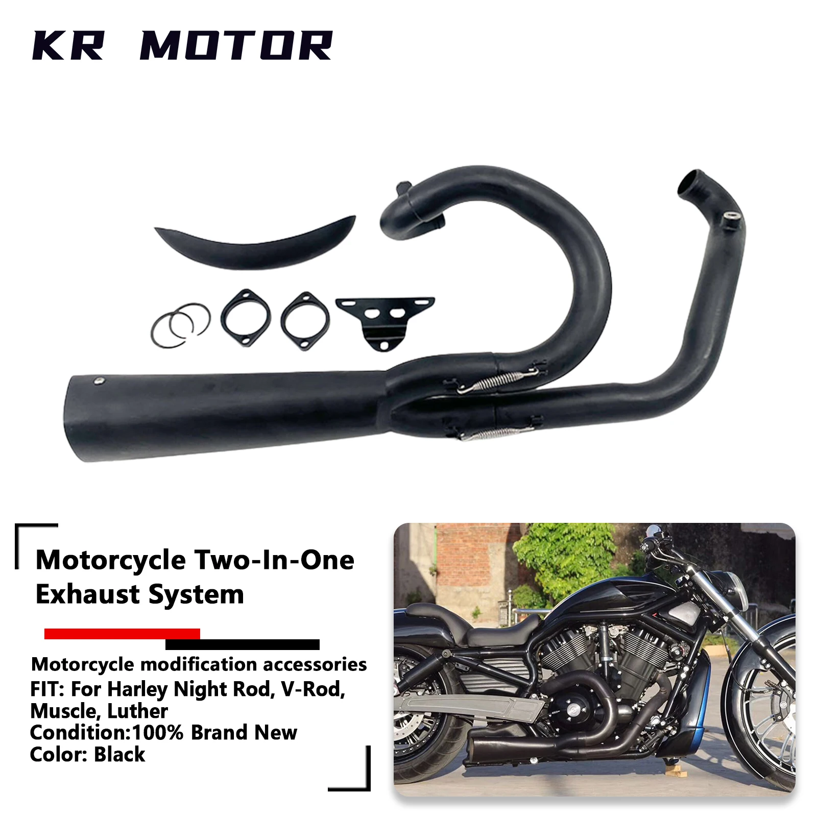 

Motorcycle 2-into-1 Exhaust Full System For Harley Night Rod, V-Rod, Muscle, Luther Muffler Pipe Stainless Steel Tube Two-In-One