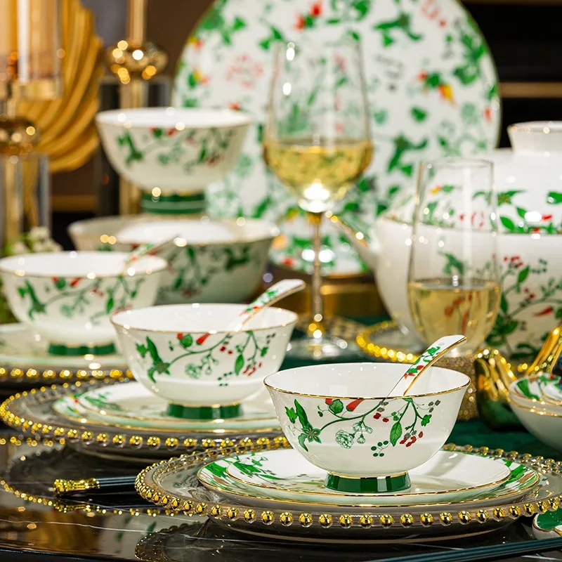 Bone china tableware, dishes set, customer gifts, household ceramic dishes, high value
