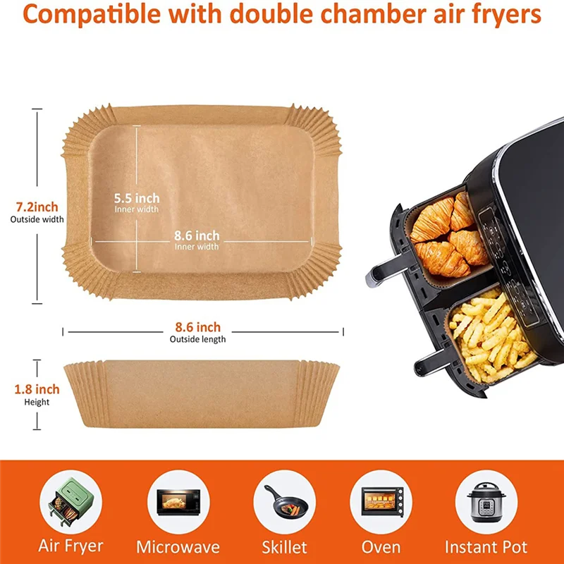 Air Fryer Liners Disposable Paper For Ninja Dual,200 Pcs Air Fryer Liners Rectangle, Air Fryer Accessories A62X