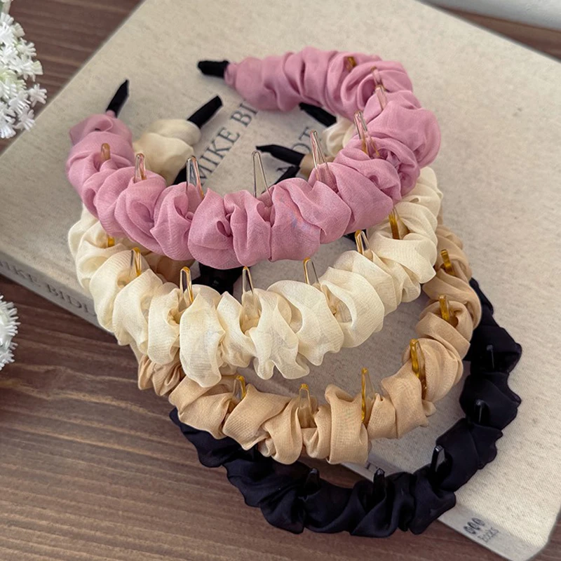 

1 Pcs Ladies' hairbands Korean Solid Color Simple Fashionable Versatile Headbands Sweet Gentle Pleated Hair Accessories For Girl