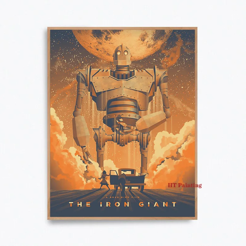 Vintage Classic Anime Movie The Iron Giant Film Poster Canvas Printed Auto Robot Wall Art Pictures Home Room Decor Gift