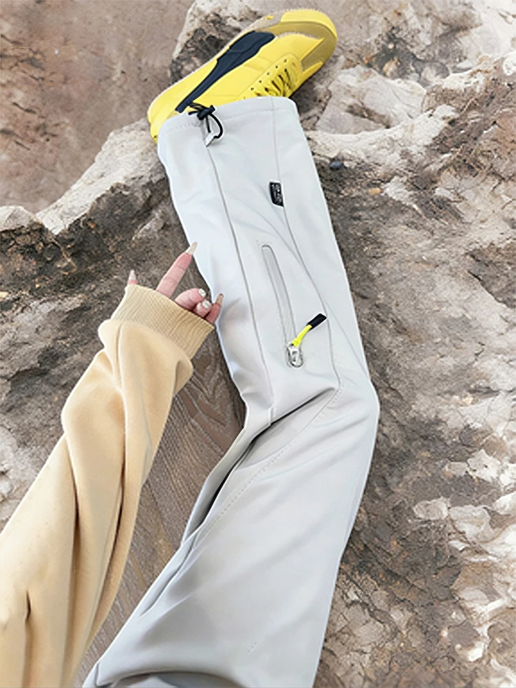 

American Style Soft Fleece Lined Men's Casual Pants Spring Autumn Side Zip Workwear Hiking Mountain Climbing Trousers