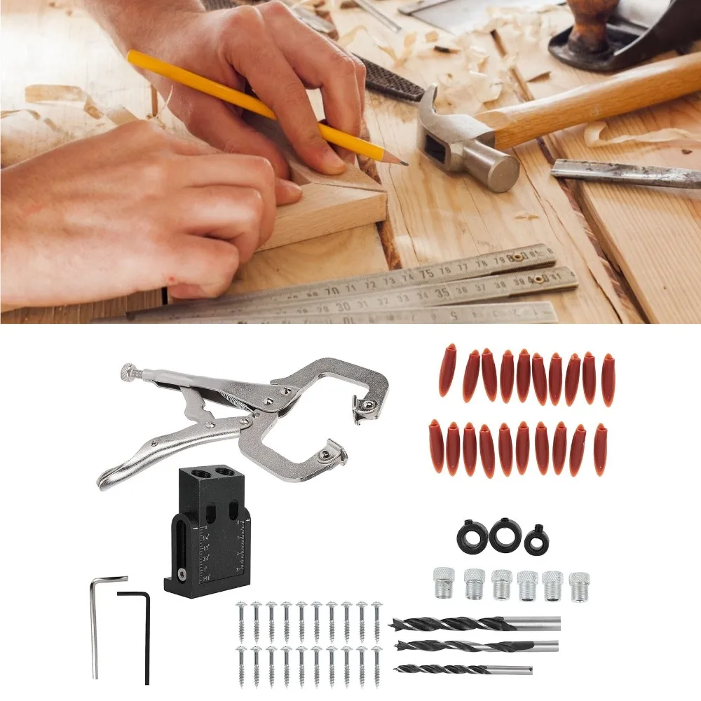 56pcs 15 Degree Pocket Hole Jig Premium Aluminum Alloy Oblique Drill Angle Woodworking Guide Screw Jig Dowel Black Color
