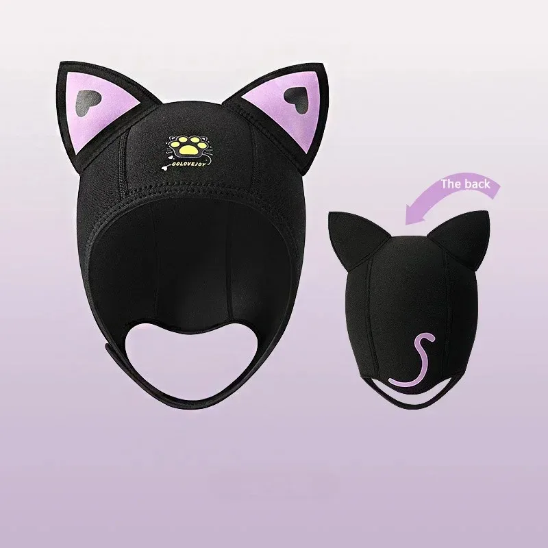 Katzenohren-Tauchhaube, 3 mm Neopren-Neoprenanzug-Kapuze, niedliche Damen-Badekappe zum Surfen, Schnorcheln, Wassersport, Surfen, Tauchen – Detail 7