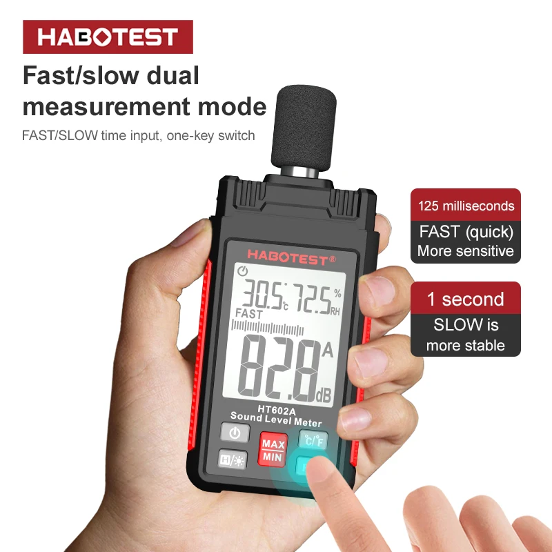 Sound Level Meter Digital Handheld DB Meter 30-130dB Mini Noise Decibel Monitor with Temperature Humidity Meter Quick Response